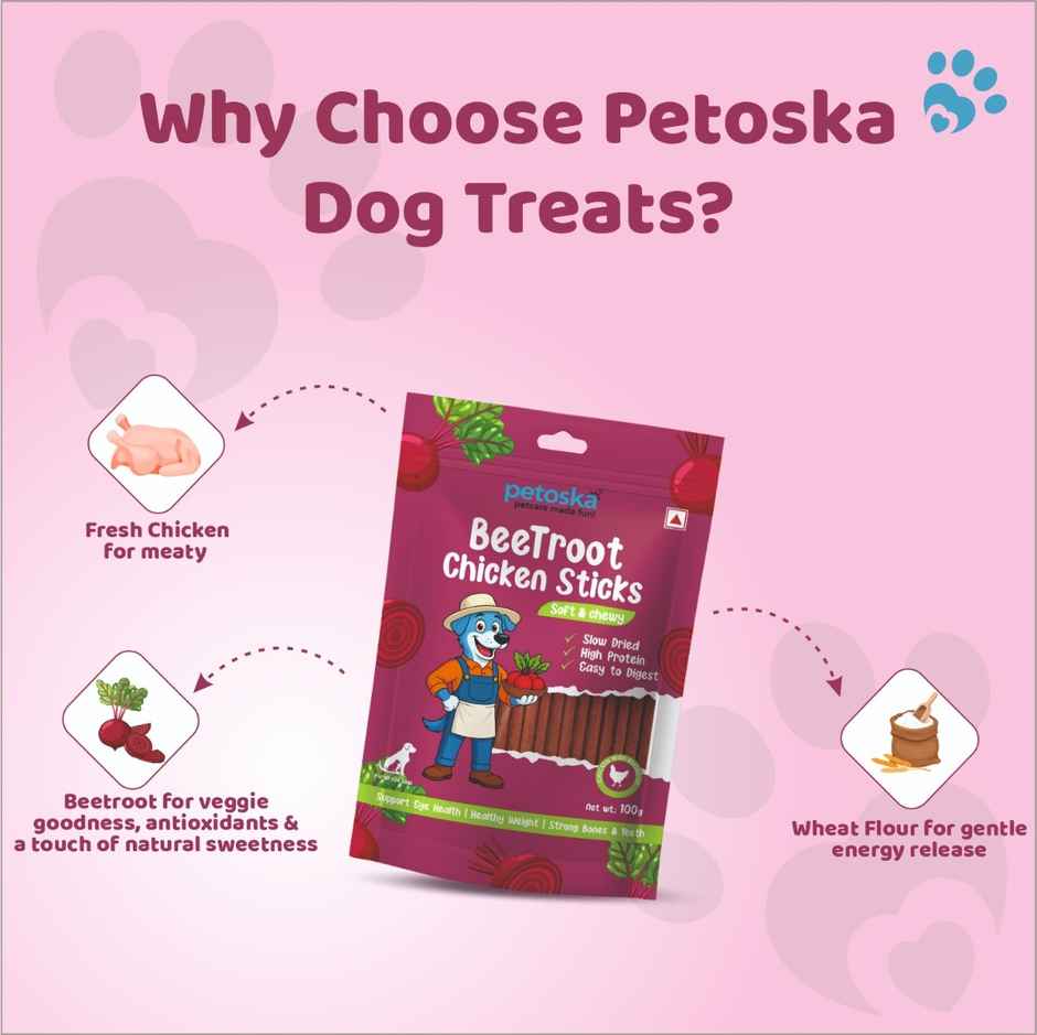 Petoska Dog Treats Beetroot Chicken Sticks
