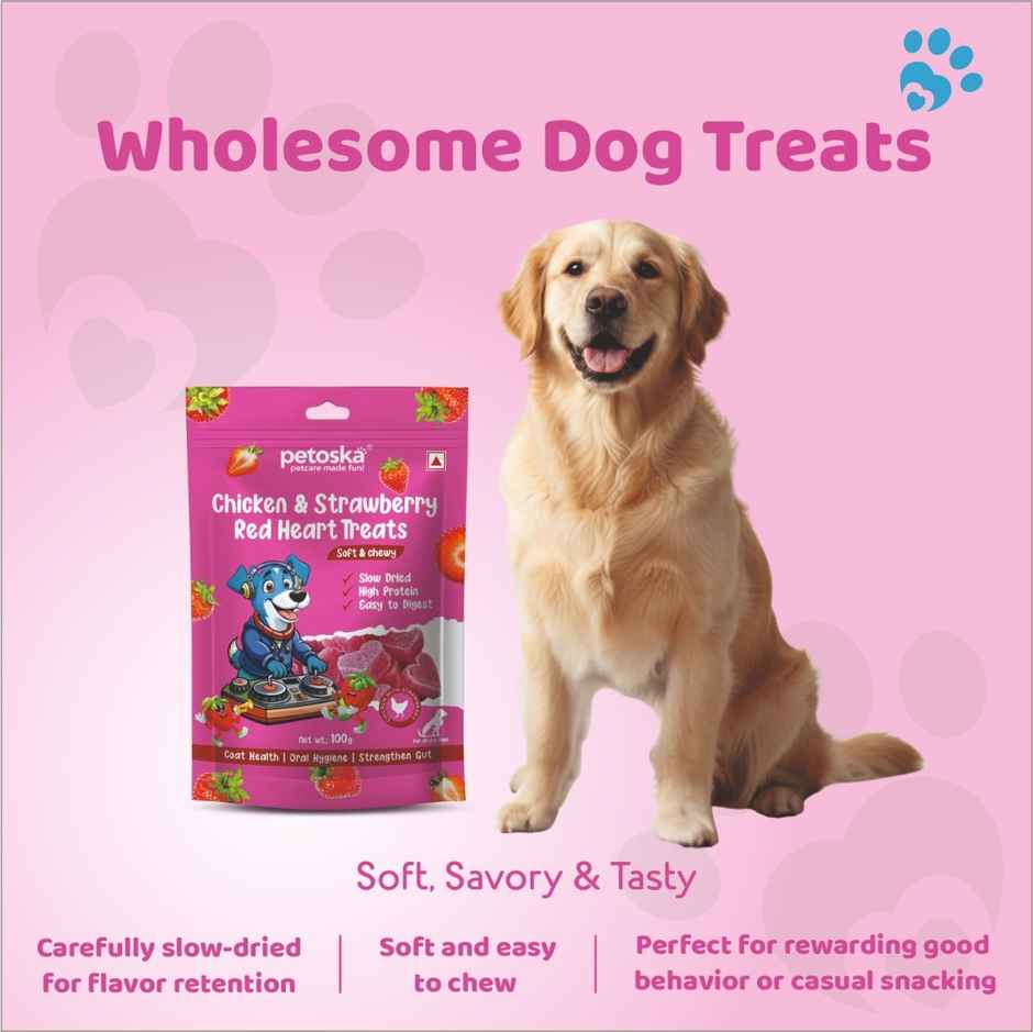 Petoska Dog Treats Chicken and Strawberry Red Heart Sticks