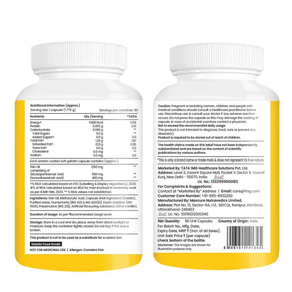 Tata 1mg Triple Strength Omega 3 Fish Oil Capsules Pack Of 60