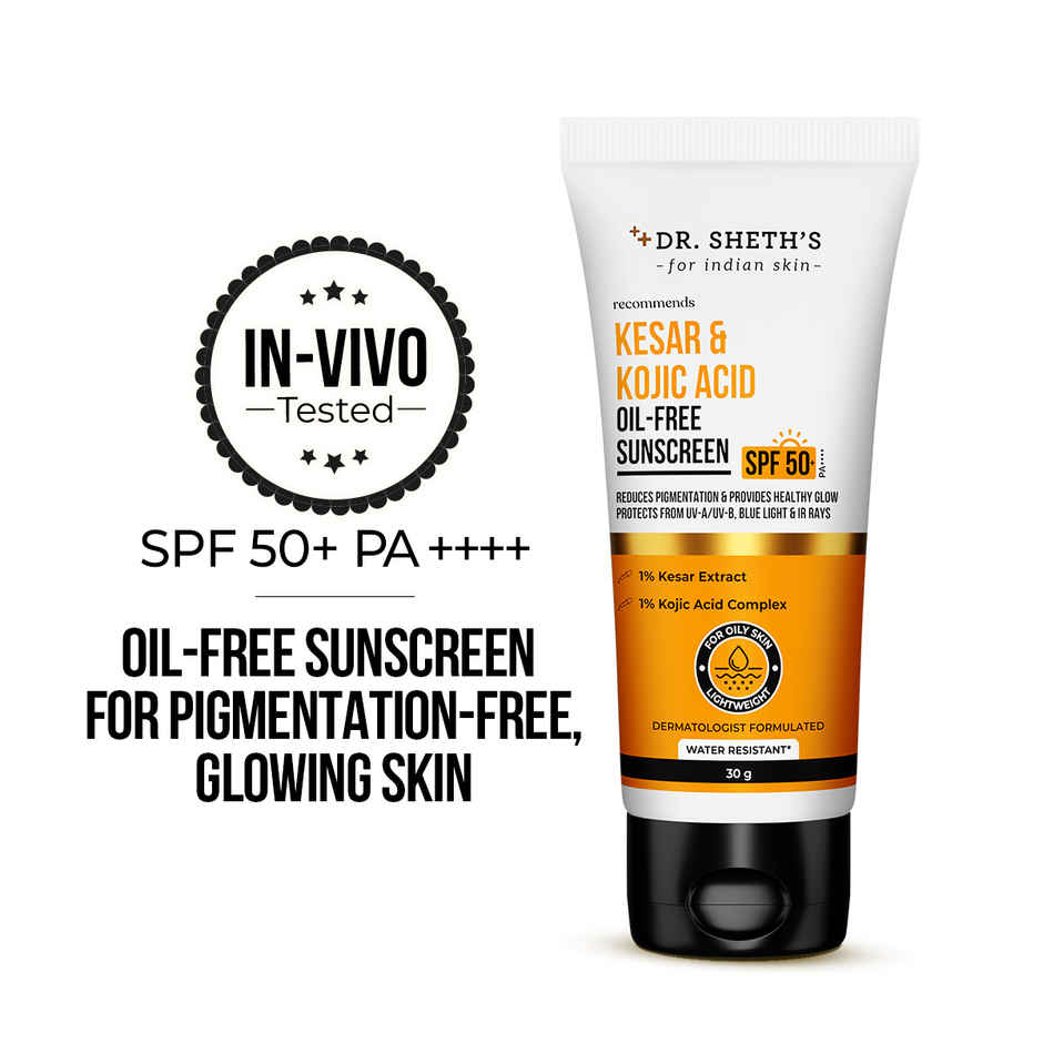Dr. Sheth'S Kesar & Kojic Acid Oil Free Sunscreen Spf 50+ Pa++++Reduces Pigmentation, For Oily Skin