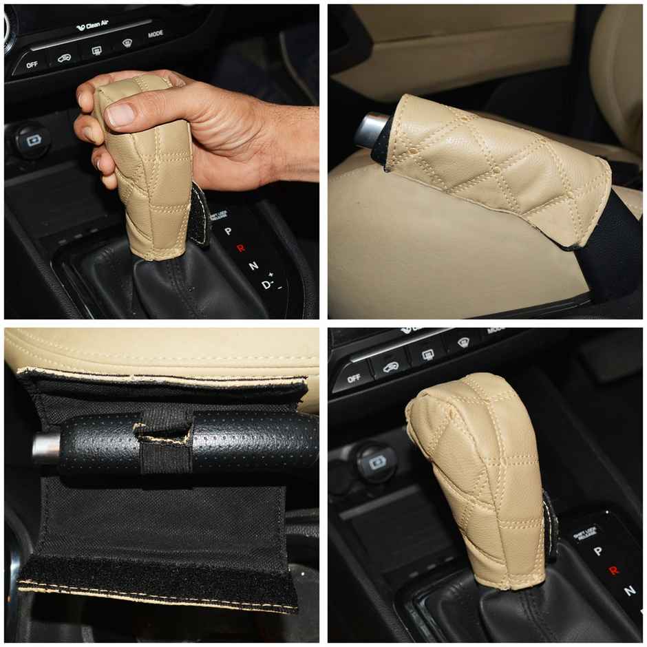 Autofurnish PU Leather Gear Shift Knob and Handbrake Cover Set | Beige