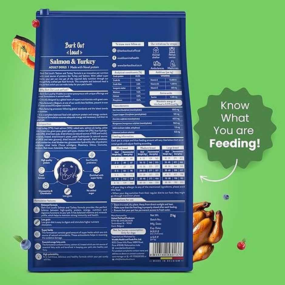 Bark Out Loud | Salmon And Turkey Dog Food For Medium / Large Breed (2kg) & Bark Out Loud Mini Fishes Dog Treats - No Grain & Hypoallergenic Snack For Dogs (100g) Combo