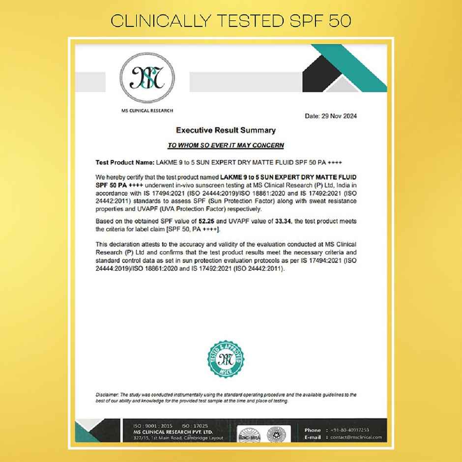 Lakme Sun Expert Dry Matte Fluid Spf 50++++ Sunscreen With 1% Niac & Ceramide, For Oily Skin