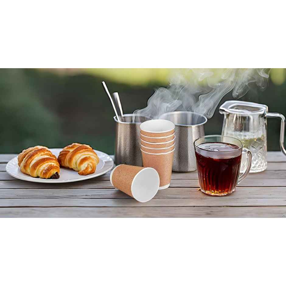 Rippled Paper Cup | Khaki | 250 ml | Pack of 10 | Careswipe