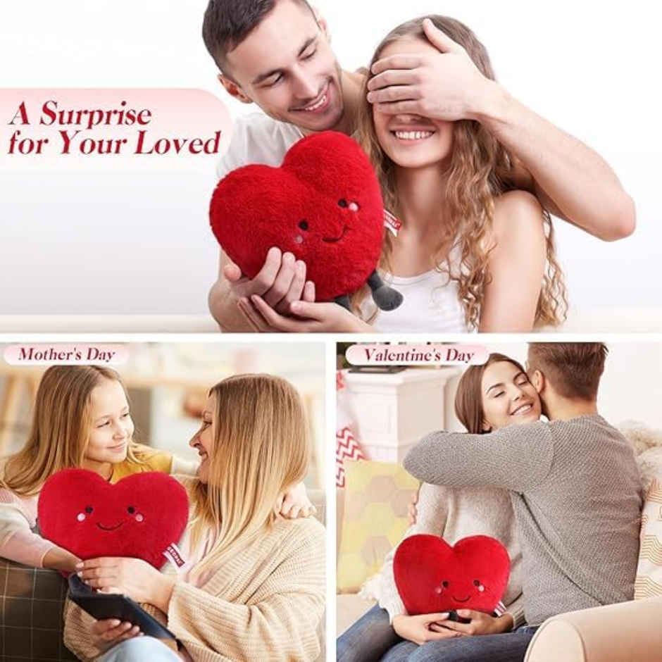 Fablue Red Love Heart Plush Huggable Romantic Pillow Soft Toy for Kids & Adults