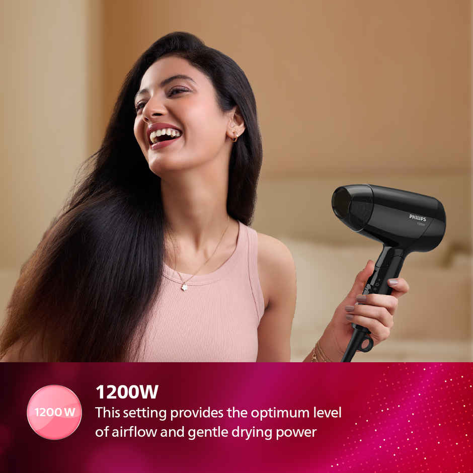 Philips India's No.1 Hair Styling Brand | Foldable Hair Dryer 1200W BHC010/10 | Black