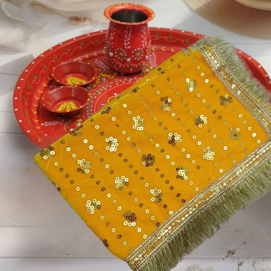 Mata Ki Chunri | Velvet | Yellow | 13 x 21 inch | Gullak