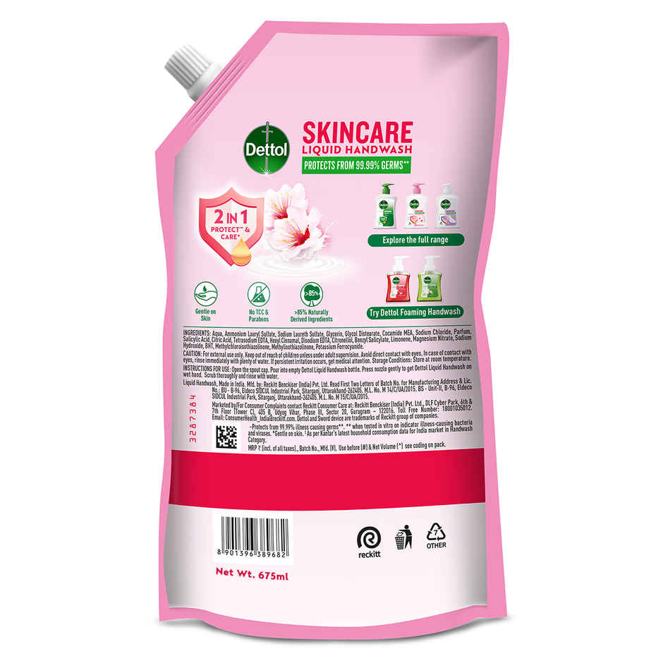 Dettol Skincare Hand Wash Refill | Moisturizing Handwash | pH Balance | Gentle on Skin