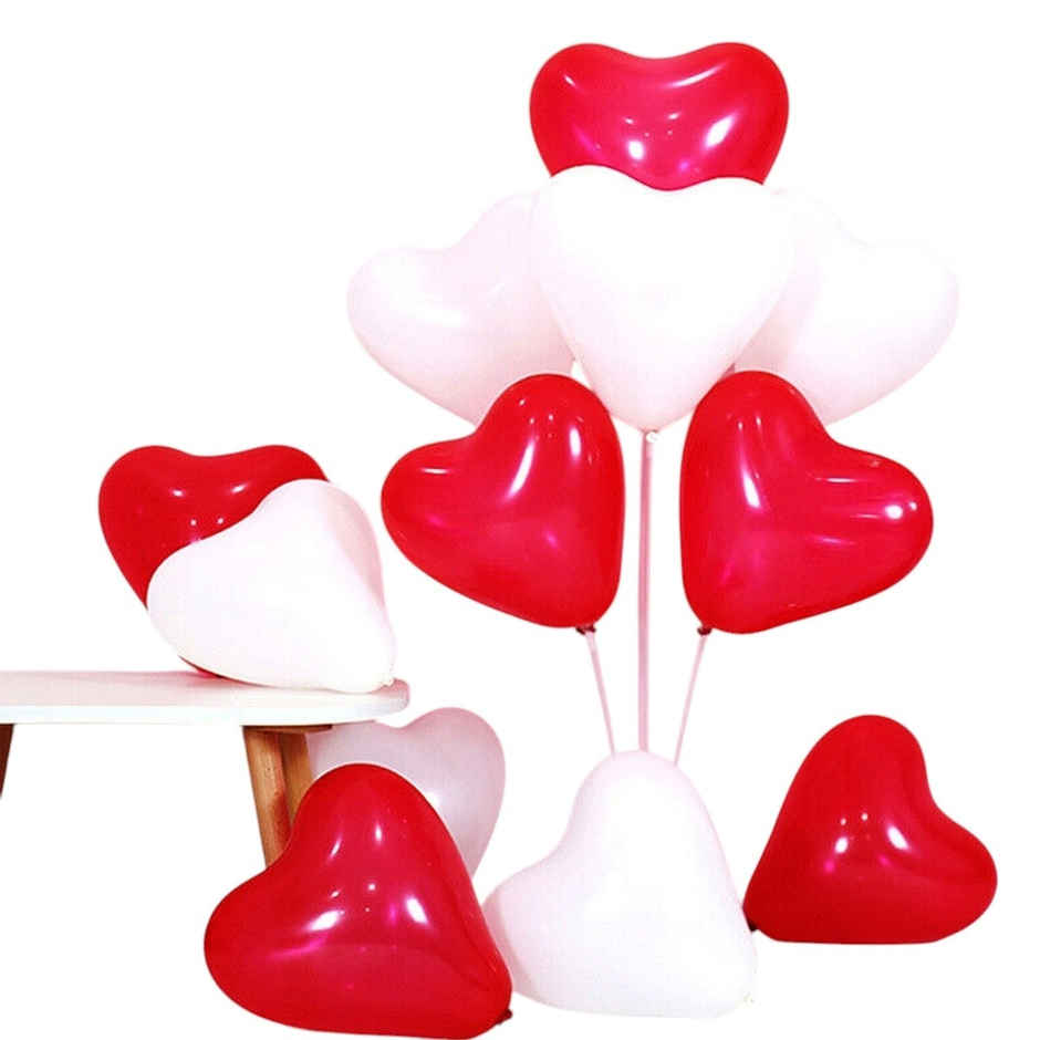 Red and White Heart Latex Balloon Combo | Pack of 25 | Party Propz