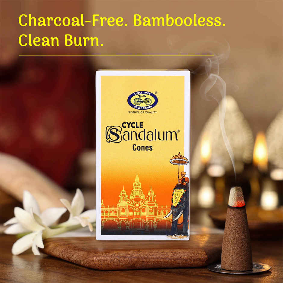 Sandalum (Chandan) Charcoal-Free and Bambooless Incense Cones | 8 Cones, 1 Holder | Cycle