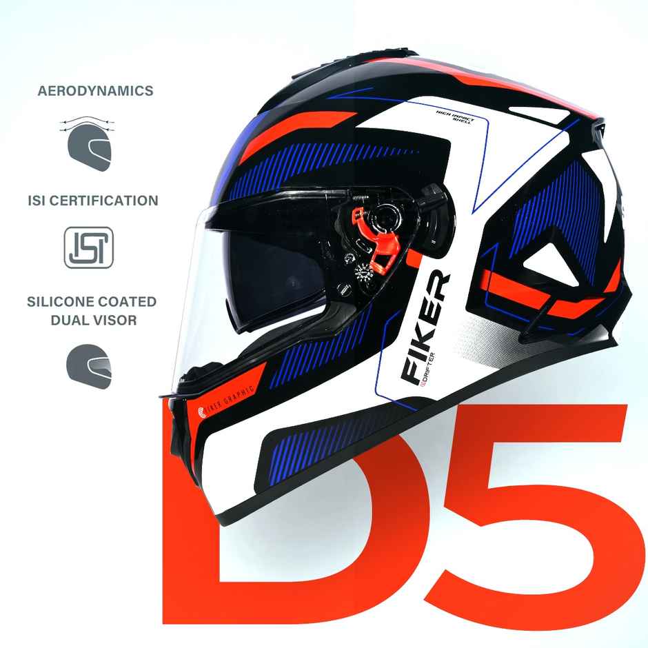 Studds Drifter Fiker ISI-DOT Certified Full Face Helmet | Dual Visor & Spoiler |Black N1 - L