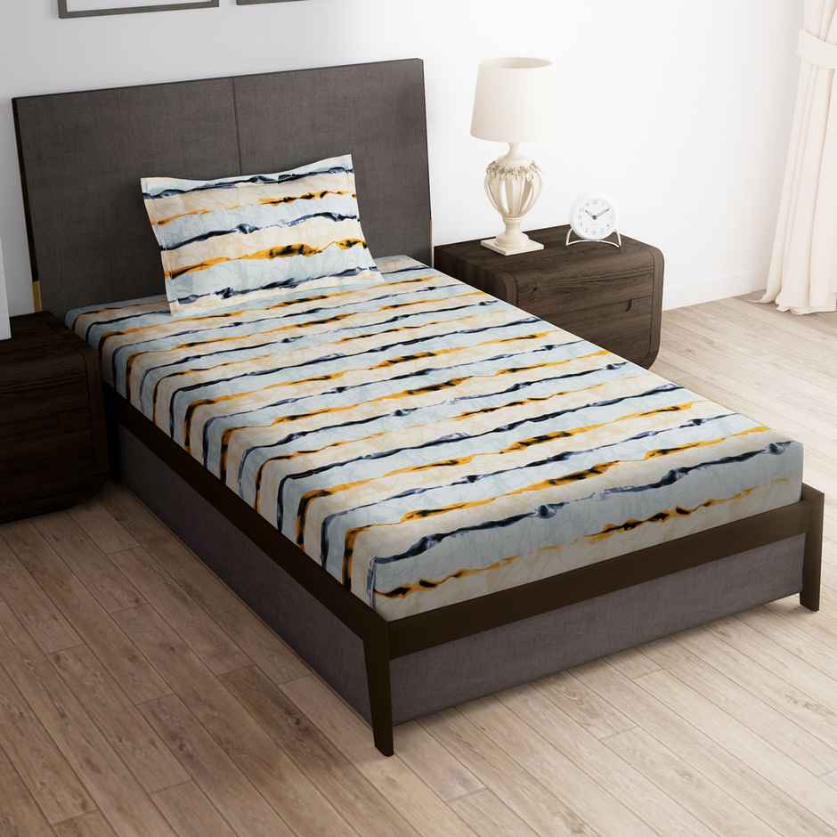 Story@Home 160 TC Microfiber Single Abstract Flat Bedsheet | Grey & Cream