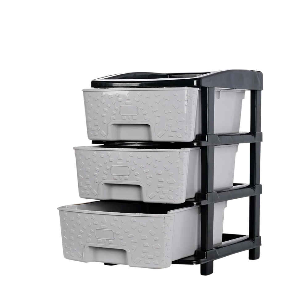 Kuber Industries Modular 3-Layer & 53 L Plastic Drawer Storage Organiser | Black & Grey