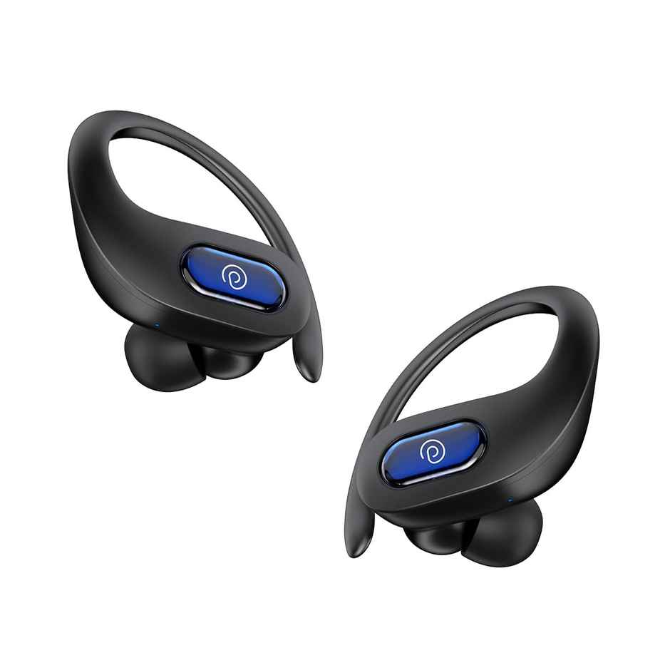 pTron Bassbuds Sports In-Ear TWS Earbuds With HD Mic | 45H Playtime | 45ms Movie/Music Modes - Black