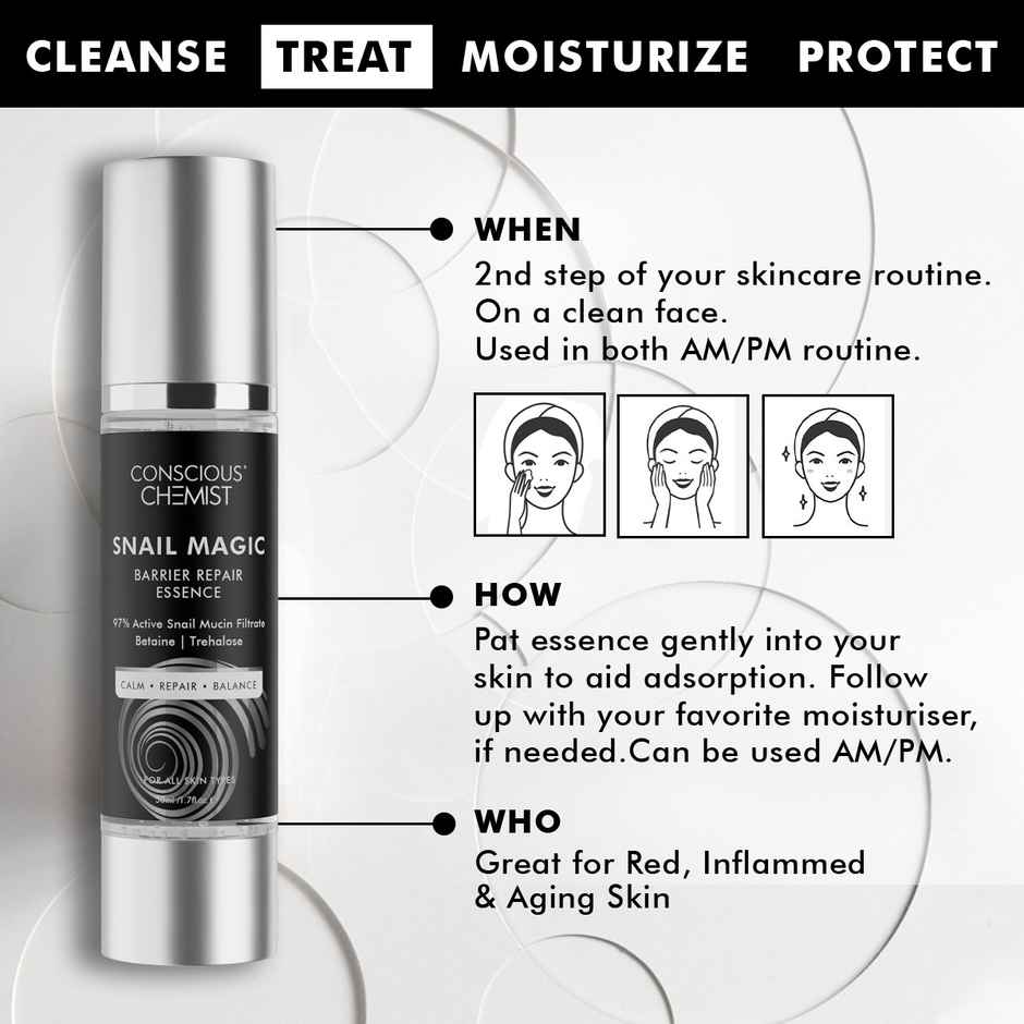 Conscious Chemist Snail Magic Skin Barrier Repair Essence Serum | 97% Active Snail Mucin Filtrate