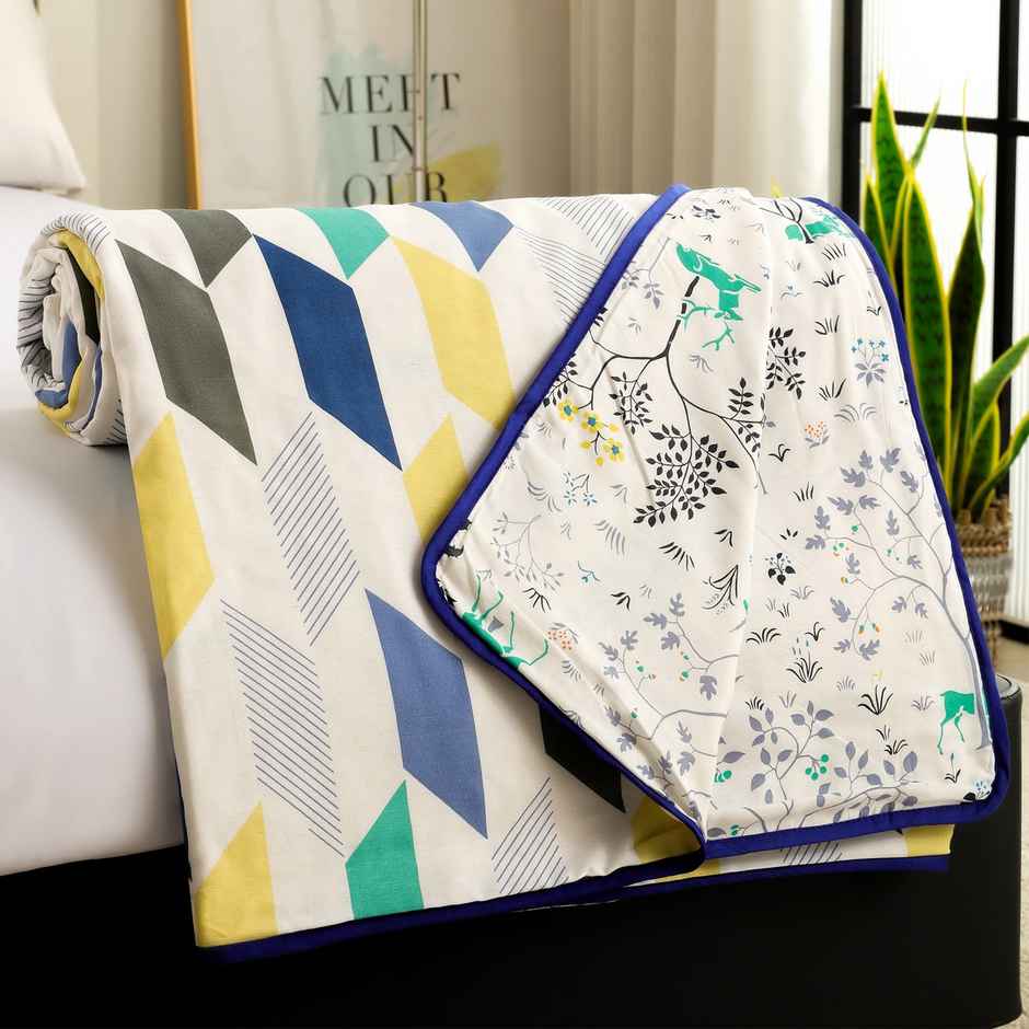 Story@home Printed Single Dohar/Duvet Cover (Cotton, Light Blue, White) (220x144x2 cms)