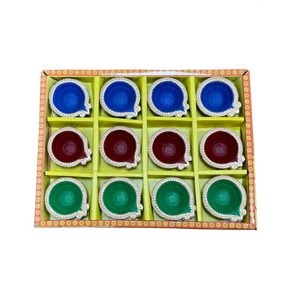 Multicolor Kanak Diya | Pack Of 12 | Designer Clay Diya | DiaCraft