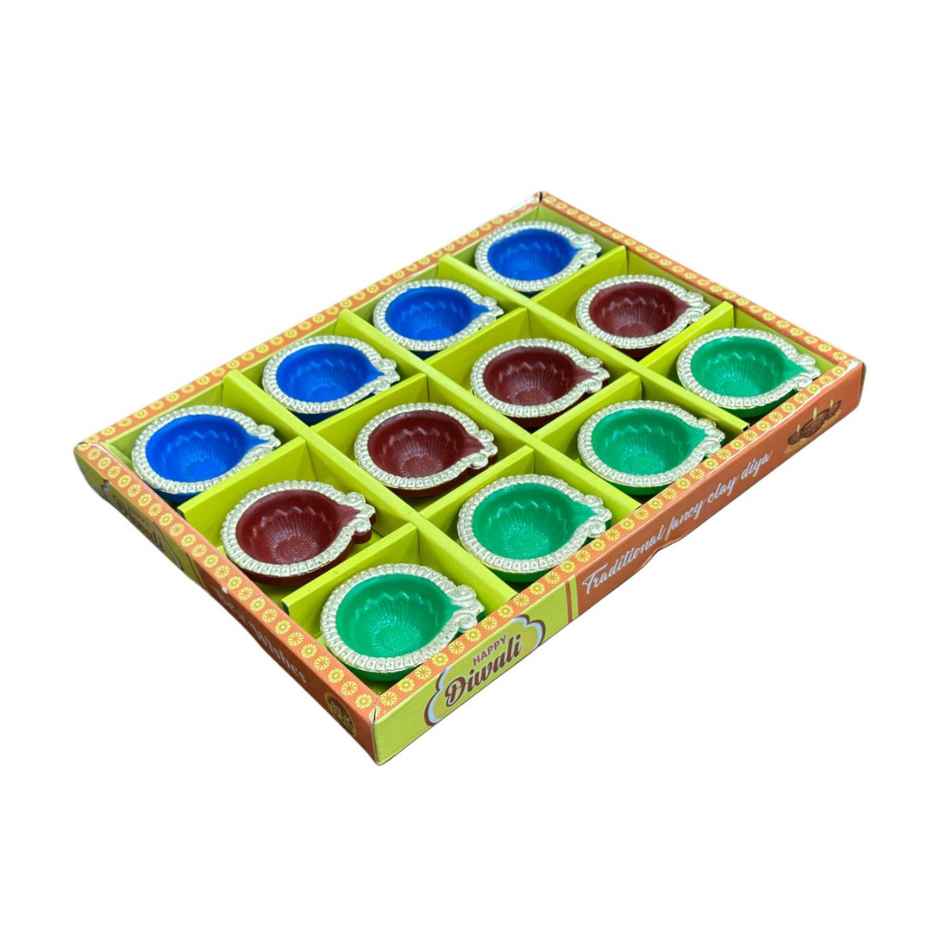Multicolor Kanak Diya | Pack Of 12 | Designer Clay Diya | DiaCraft