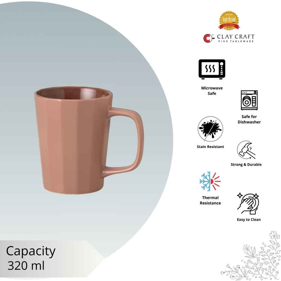 Clay Craft Fine Ceramic Armada Microwave Safe Coffee and Milk Mug | 320 ml | Lilac