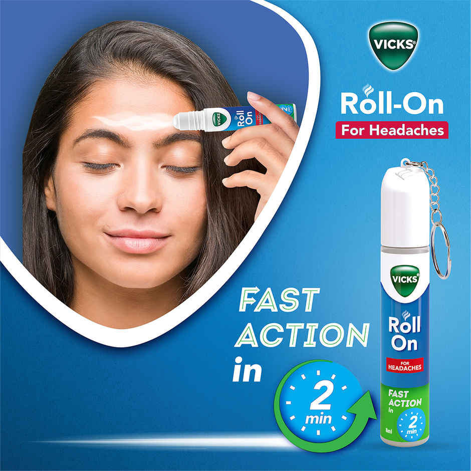 Vicks Headache Relief Roll-On with Keychain - Fast Action