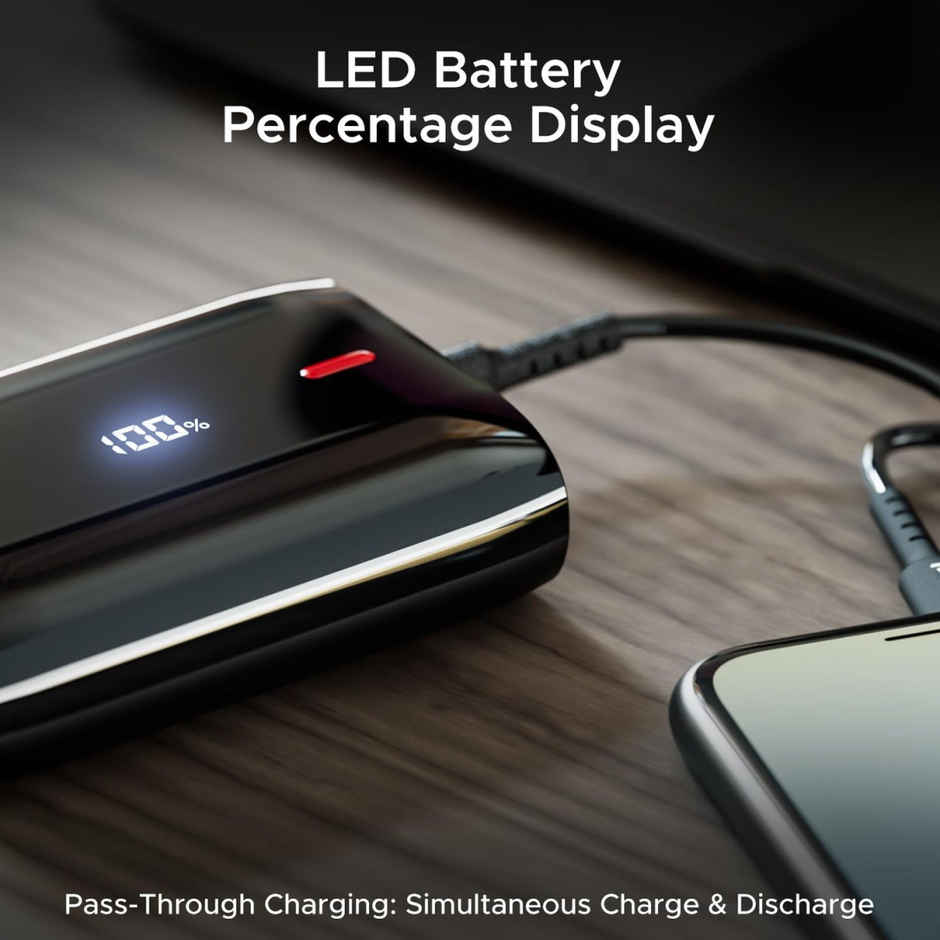 boAt Energyshroom PB300 Air 10000 Mah 22.5W USB Type C Pocket Size Wired Power Bank with Compact & Lightweight Design,LED Battery Display,12 Layer Smart IC Protection & Smart Power Management - Carbon Black