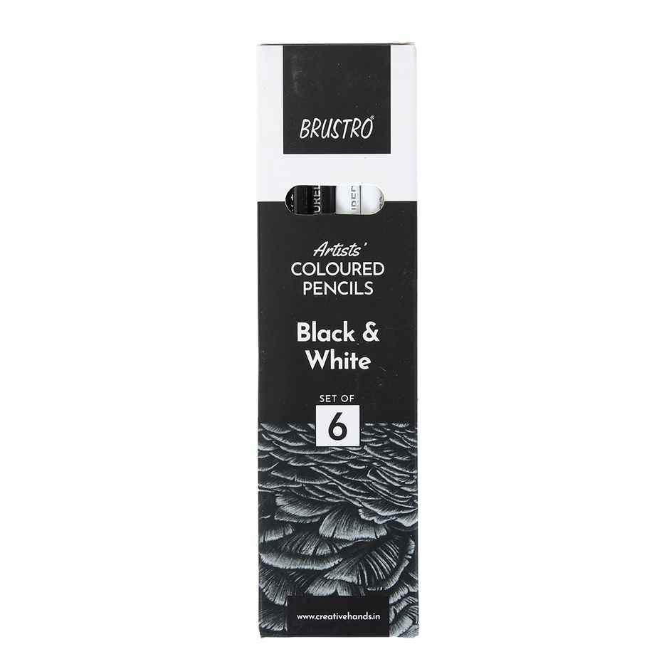 Brustro Artists Coloured Pencils Black & White Set Of 6 | 3 Whites And 3 Blacks