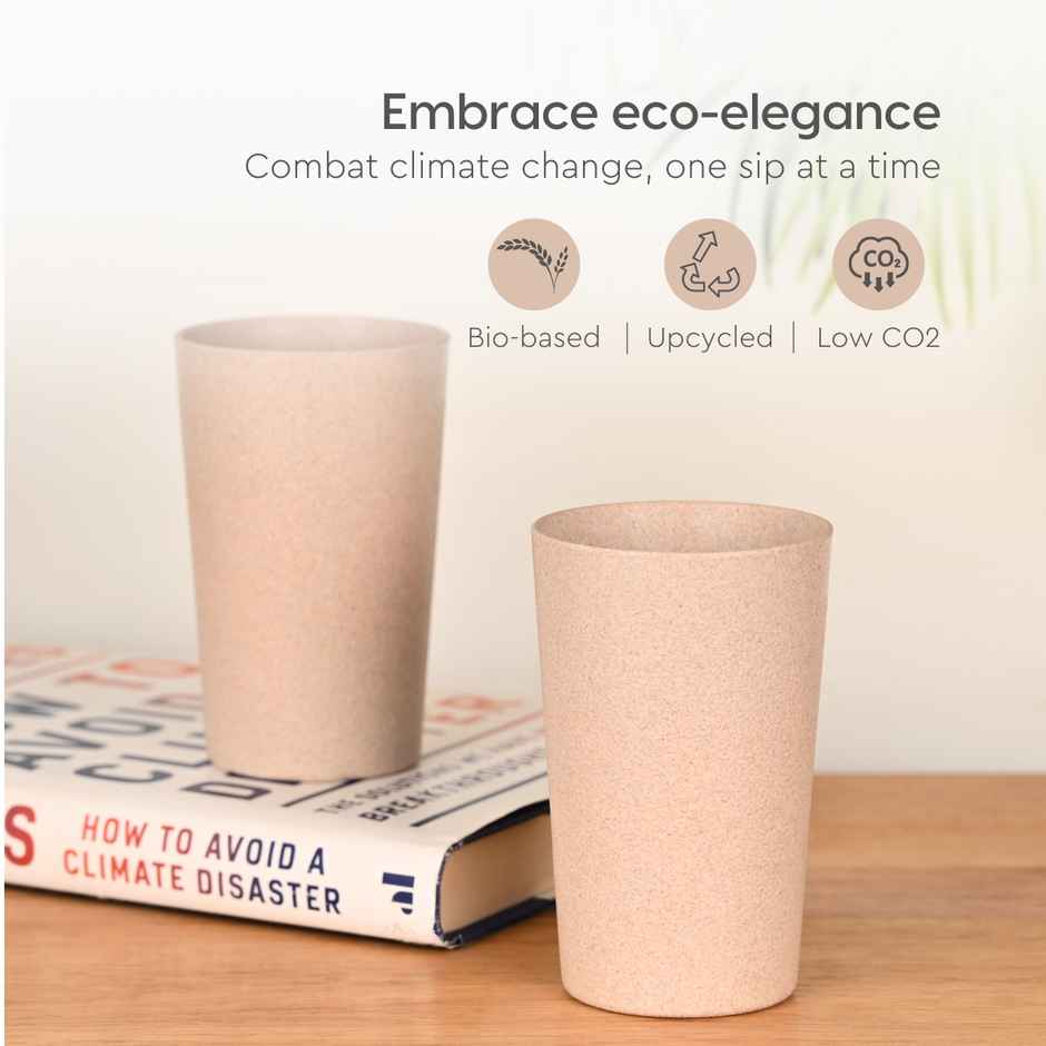 Eha Earth Friendly Unbreakable Drinking Glass | 250 ml, 2 pcs, Sandcastle | Rice Husk Biocomposite