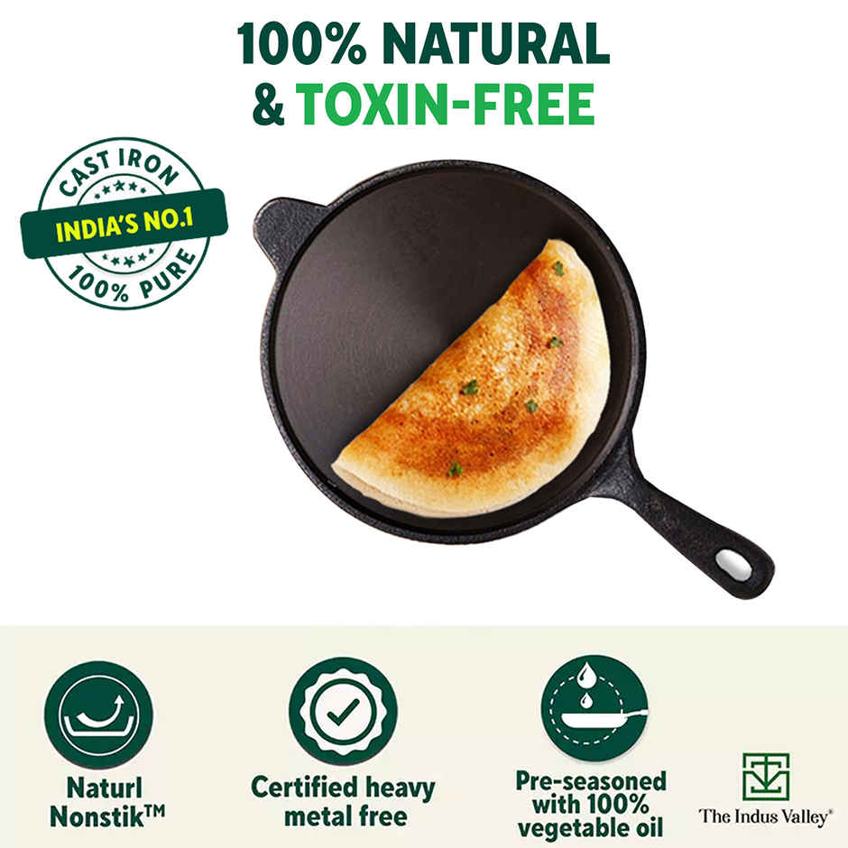 The Indus Valley Super Smooth Cast Iron Tawa for Dosa/Chapathi | 25.4cm/10 inch, 1.8kg