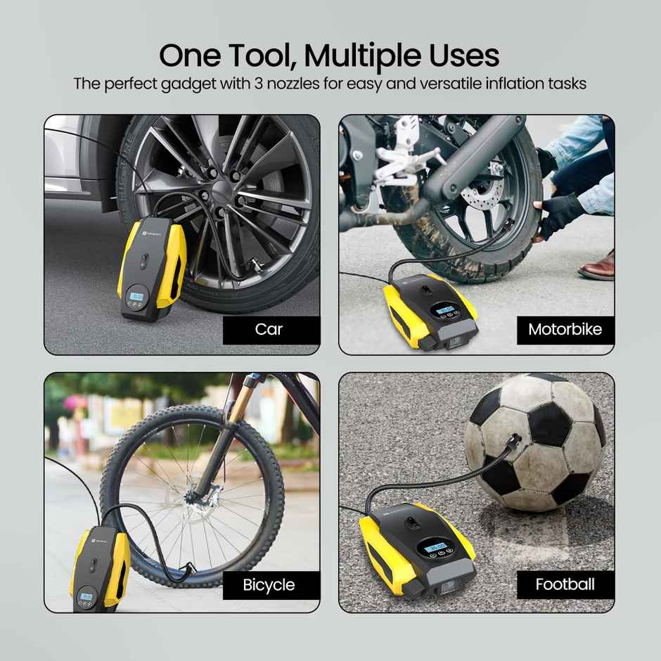 Portronics Vayu Lite, 150 Psi Portable Tyre Inflator - Black