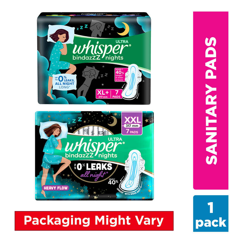 Whisper Bindazzz Nights 50 XXL Sanitary Pads, Upto 0% Leaks All Night Long Combo
