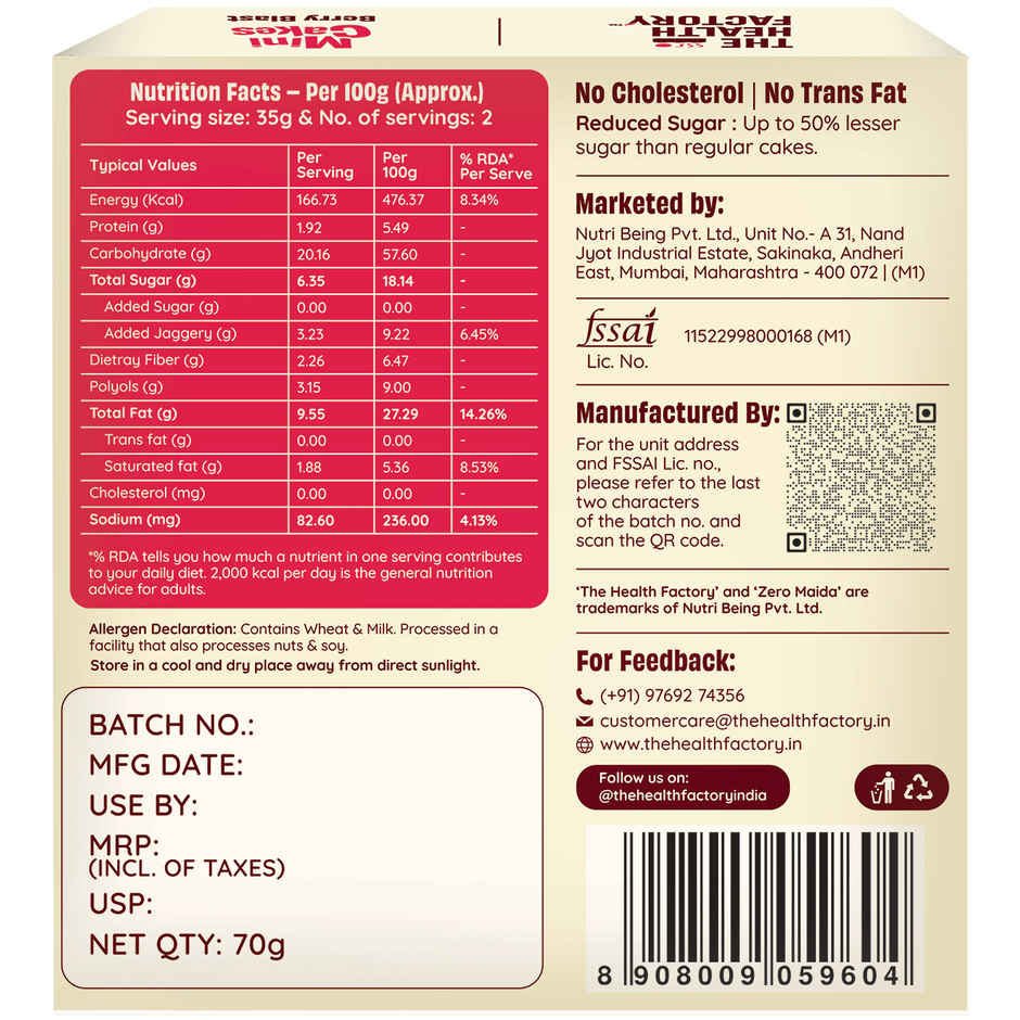 The Health Factory Mini Cakes - Berry Blast | Zero Maida | Combo