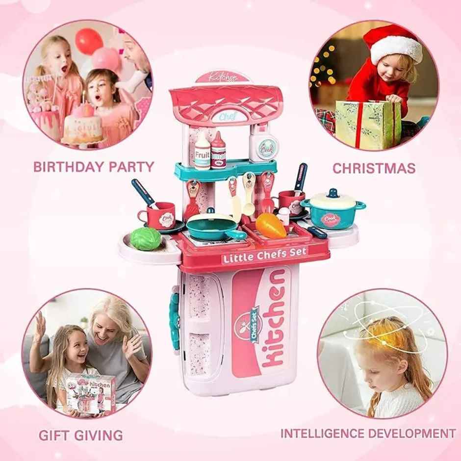 Fablue Portable Kitchen Play Set Toy With Cooking Utensils | For Kids and Girls 3+ Years