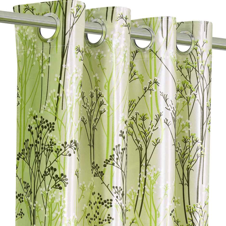 Romee Parrot Green Printed Door Curtain 7 Feet Set of 2