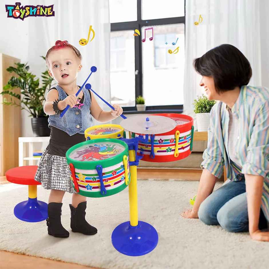 Toyshine 3-Piece Kids Drum Set, Beginner Musical Instrument Playset for Toddlers