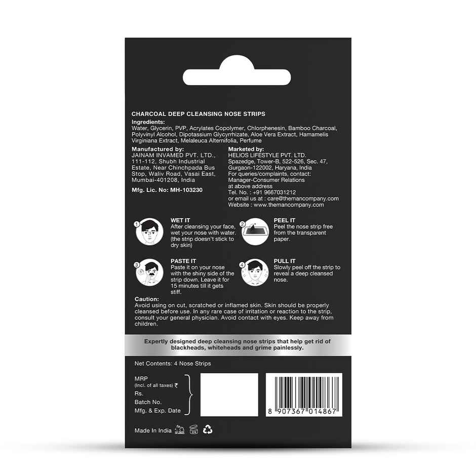 The Man Company Charcoal Nose Strips With Aloevera Extract - Whitehead & Blackhead Remover