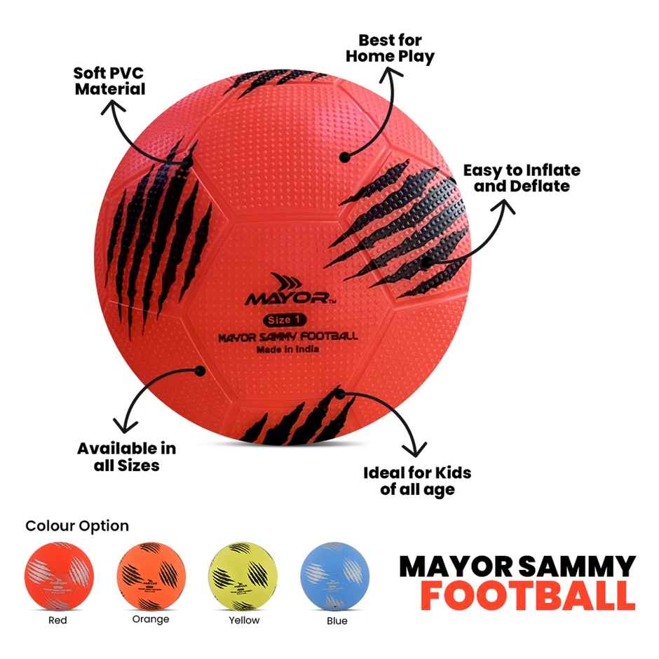 Mayor Sammy Soft Rubber Kids Football for Age Group Below 9 Years | Size 3 (Pack of 1) Red