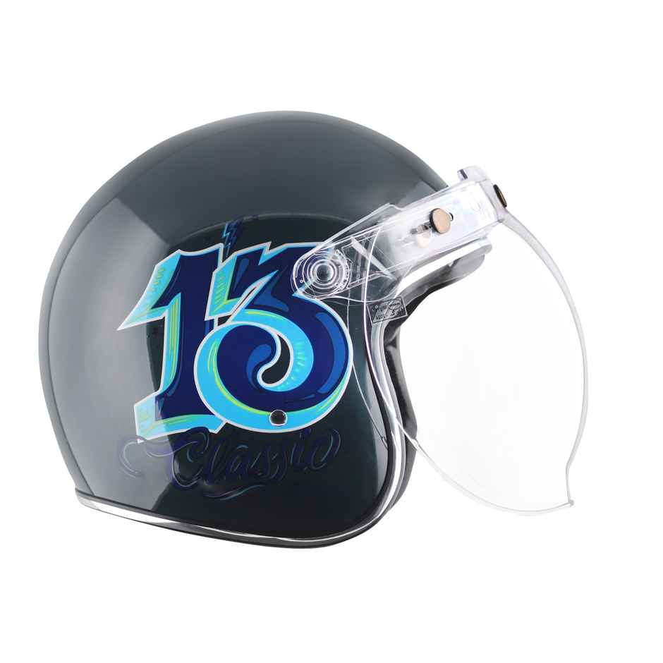 Axor Retro Jet Sportz C13 Isi Ece And Dot Certified Open Face Helmet - Slate Blue - XL