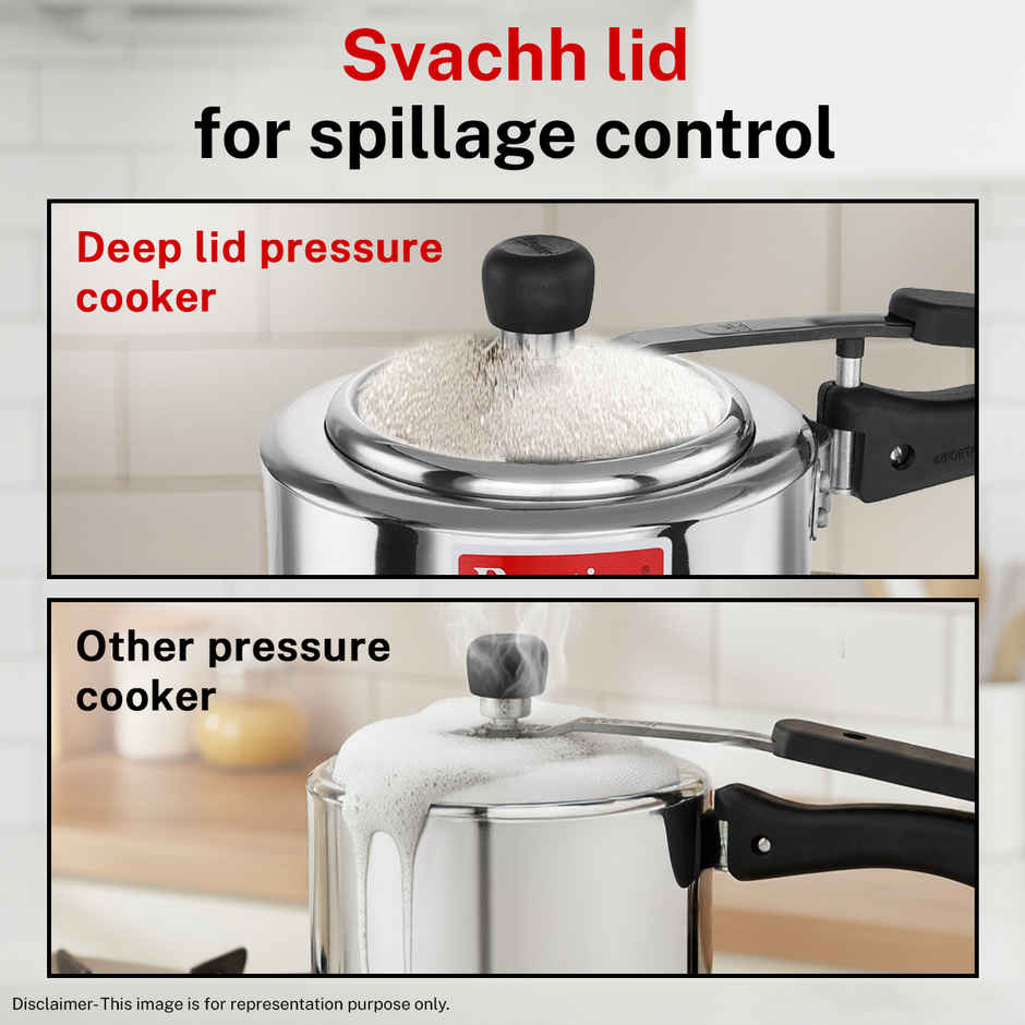 Prestige Nakshatra Essential Svachh SS Pressure Cooker 3L,Triply Base,Safety Plug,5Y Warranty,Silver