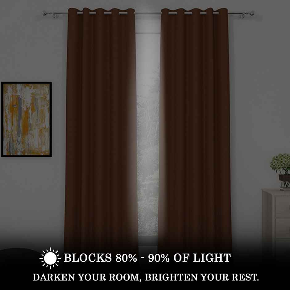 Story@Home 300 GSM 9 feet Faux Silk Blackout 1 U Long Door Curtain | Brown