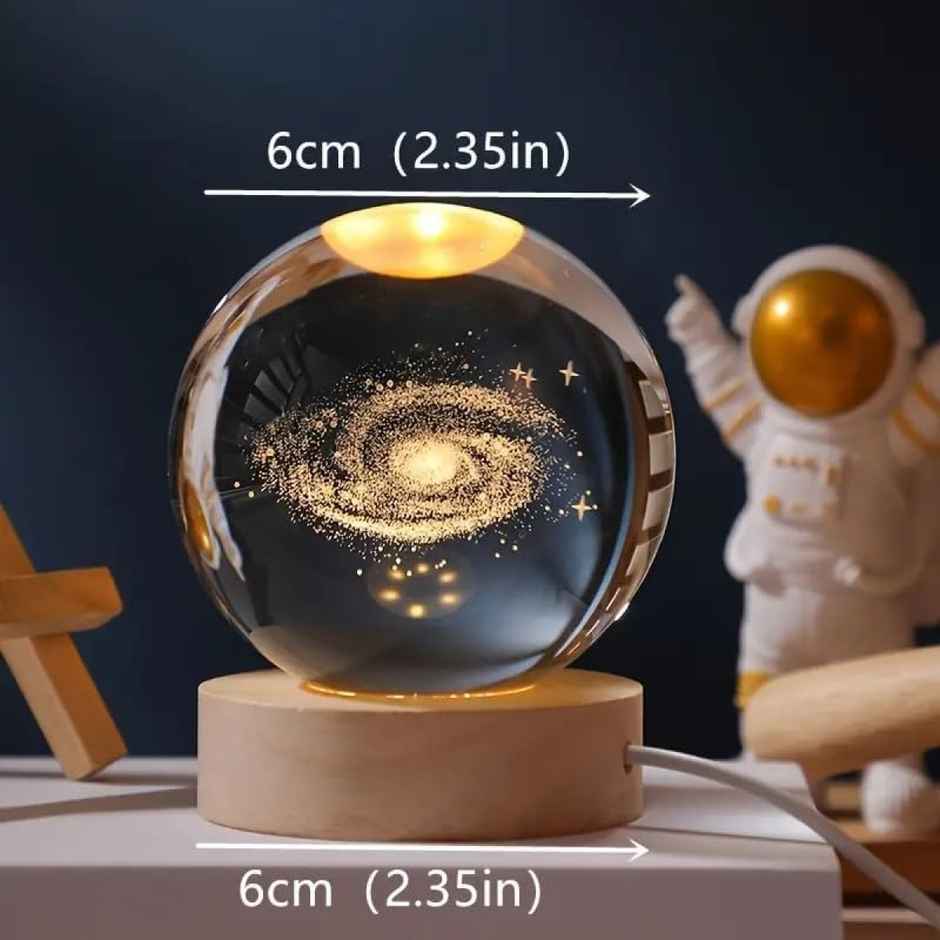 Hashwow Milky Galaxy 3D Crystal Ball Night Light | 2.4 Inch LED Glass Lamp with Wooden Base|Gift