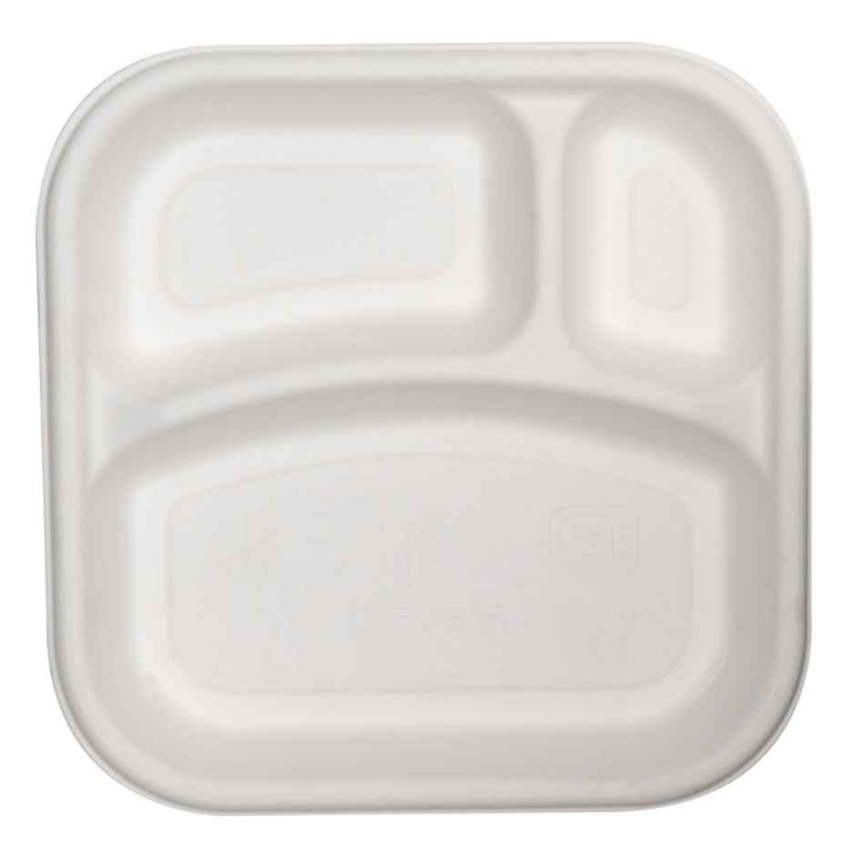 Bagasse Plate | Square | 10 inch | 3 Compartment | Naturepac