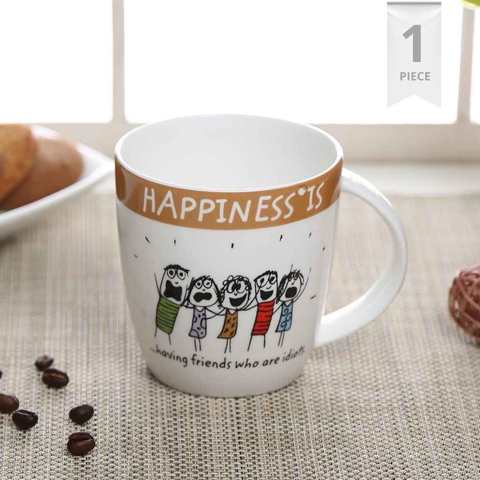 Clay Craft Fine Ceramic Happiness Having Friends Milk/Coffee Mug 1 Piece - 270 ml
