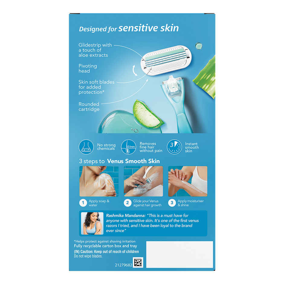 Gillette Venus Smooth Combo Pack|Razor Plus 2 Refills|Aloe Vera Smooth