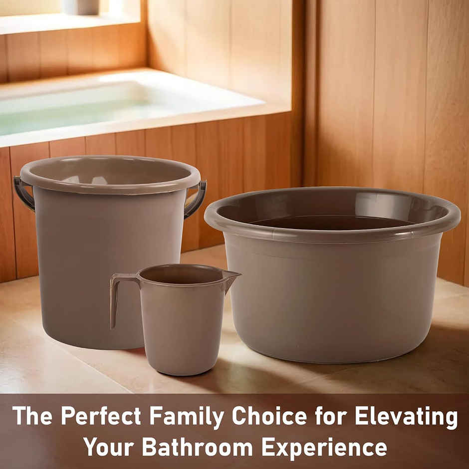 Kuber Industries Tub-Bucket with Mug Bathroom Combo Set|Set of 3|Brown