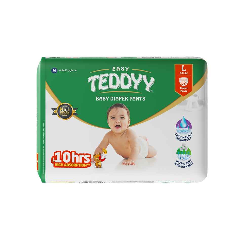 Teddyy Baby Pant Diaper (L) 9-14 kgs 62 Count