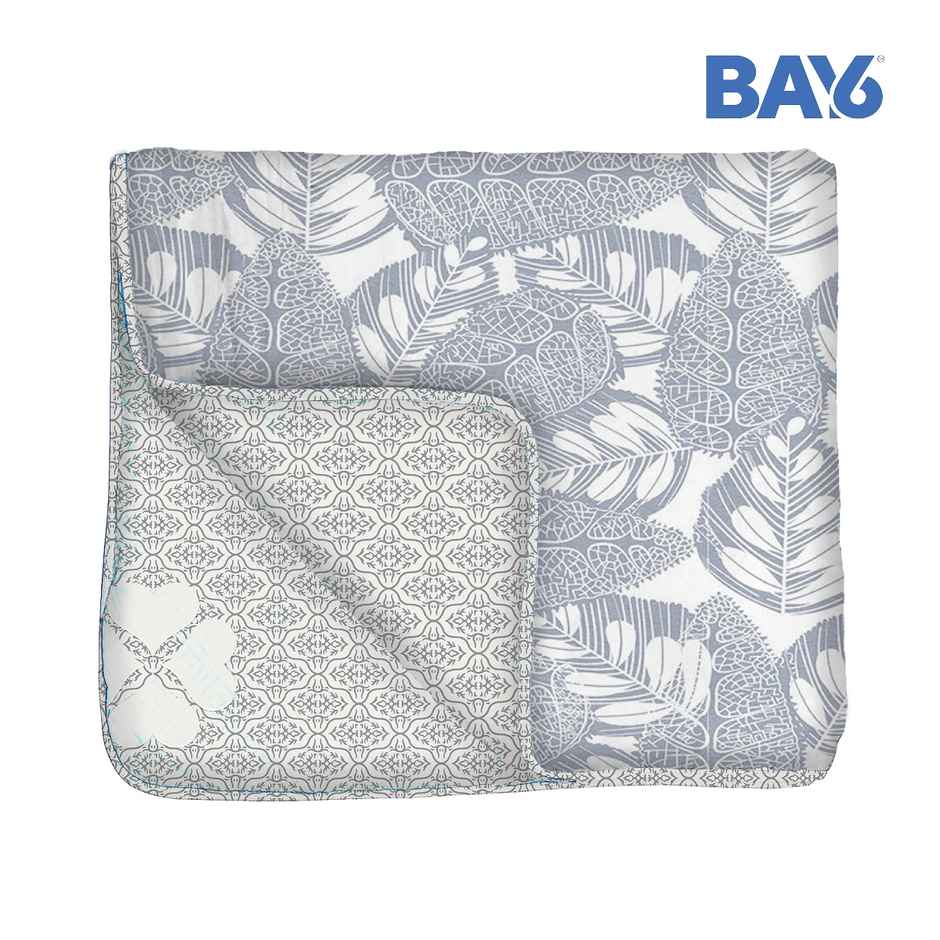 BAY6 Microfibre Leaf Print Single Bed Dohar | Grey & White | 150 x 220 cm