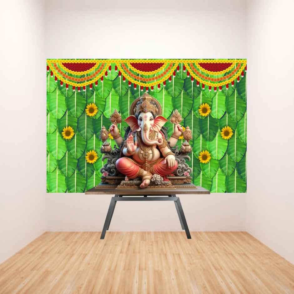 Gullak Festive Backdrop | 5 x 8 ft - Banana Leaves