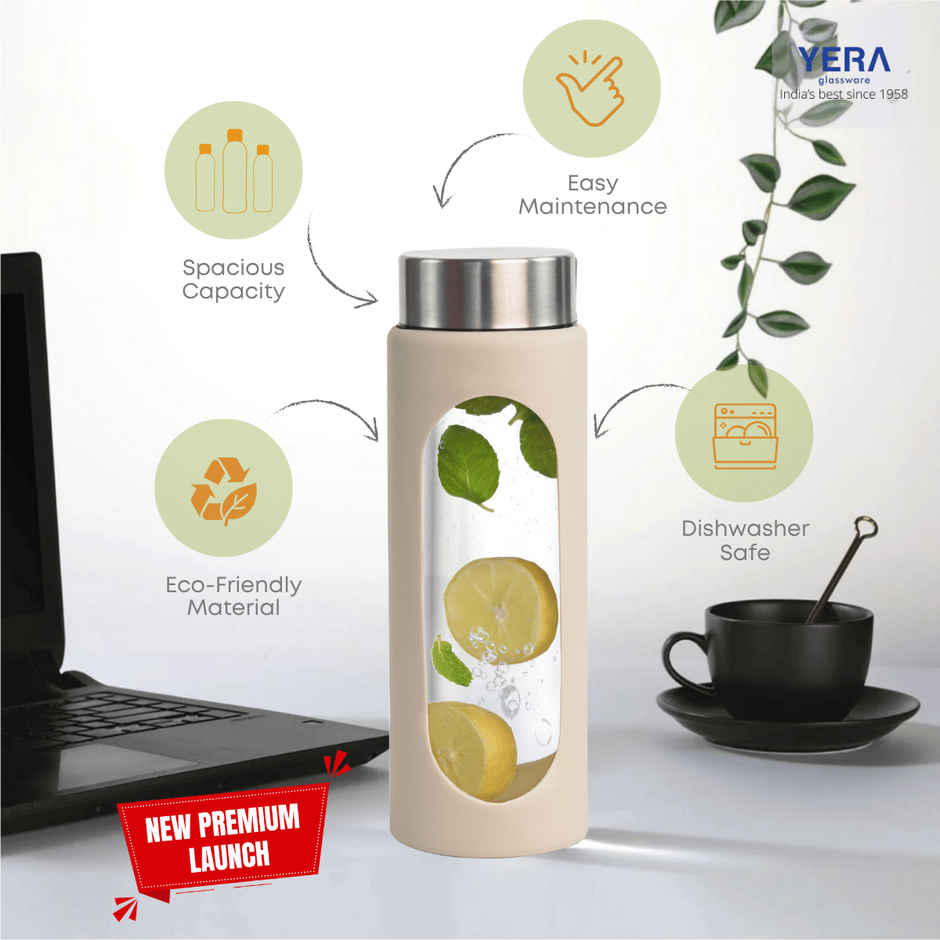 Yera Glassware Aqua Bliss Water Bottle with Sleeve | 500 ml