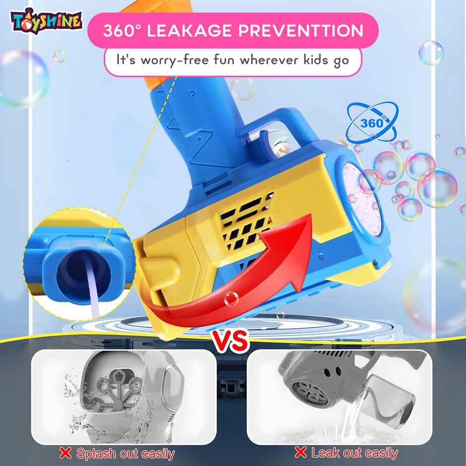 Toyshine 15-Hole Automatic Rechargeable Bubble Gun Machine with 2 Refill Bottles, Assorted