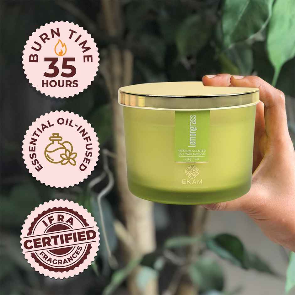 Ekam Lemongrass Scented 3 Wick Soy Candle
